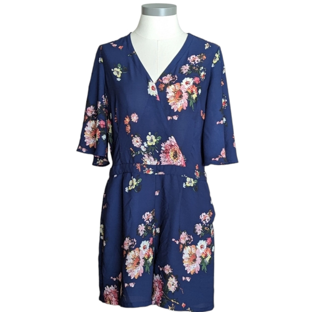 Lila Rose Blue Floral Short Romper *Great for breastfeeding*